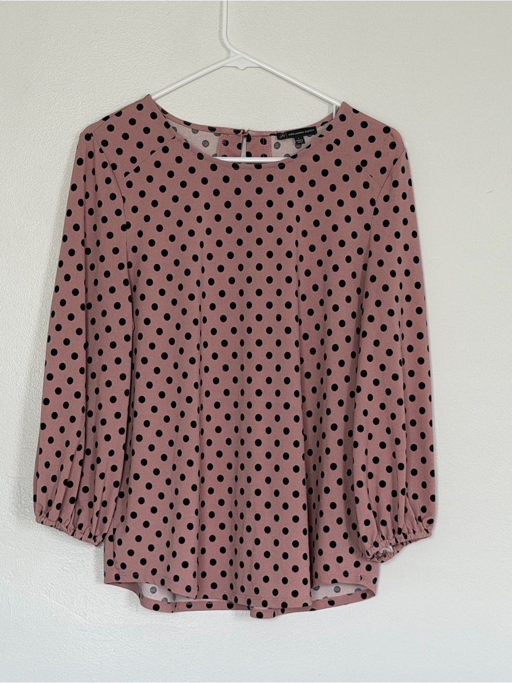Adrianna Papell Blouse in Dusty Pink w/ Black Polka Dots